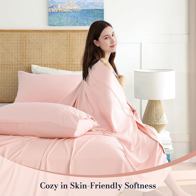 Pink Queen Sheet Set 4 Piece, Soft Breathable Cooling Microfiber Bed Sheets - Image 2