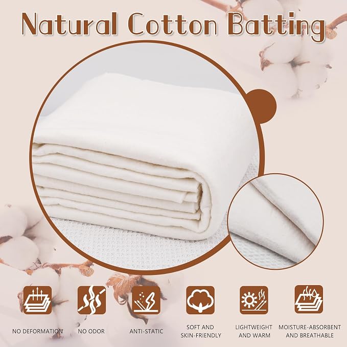 Natural Cotton Batting, Cotton Quilting Batting, 47 x 59 Inch Natural Cotton - Image 3