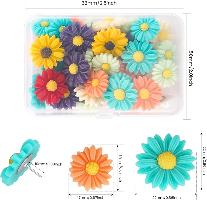 Temoyj Decorative Thumb Tacks 24 Pcs Colorful Cute Pushpins - Image 2