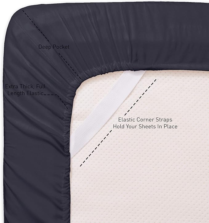 Twin XL Fitted Sheet Only with Full Elastic & Built in Corner Sheet Straps to - Image 2