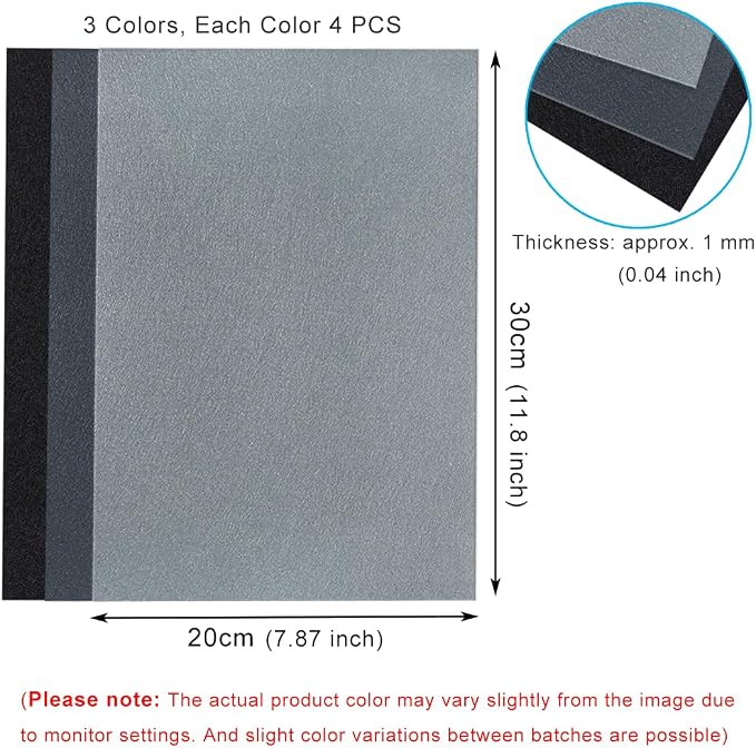 12 PCS Felt Fabric Sheets Shades of Black & Gray, 7.87*11.8 inch A4 Stiff Felt - Image 2