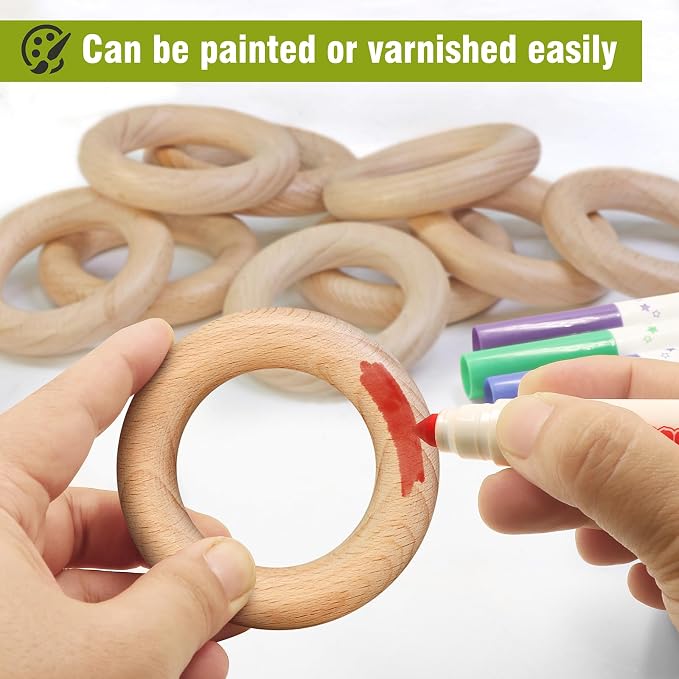 FoDau770 10pcs Natural Beech Wooden Rings, Unfinished Solid Wood Rings Heavy - Image 6
