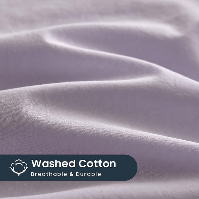 Wake In Cloud - Cotton Duvet Cover Set, Twin Size, Light Purple, 100% Washed - Image 6
