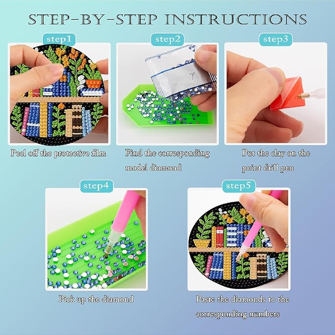 Clendo 8 Pcs 5D Book Diamond Art Coasters Kits - Image 5