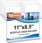 EHWINE Acrylic Sign Holder 8.5 x 11, 10 Pack Horizontal Double-Sided Stand | by EHWINE