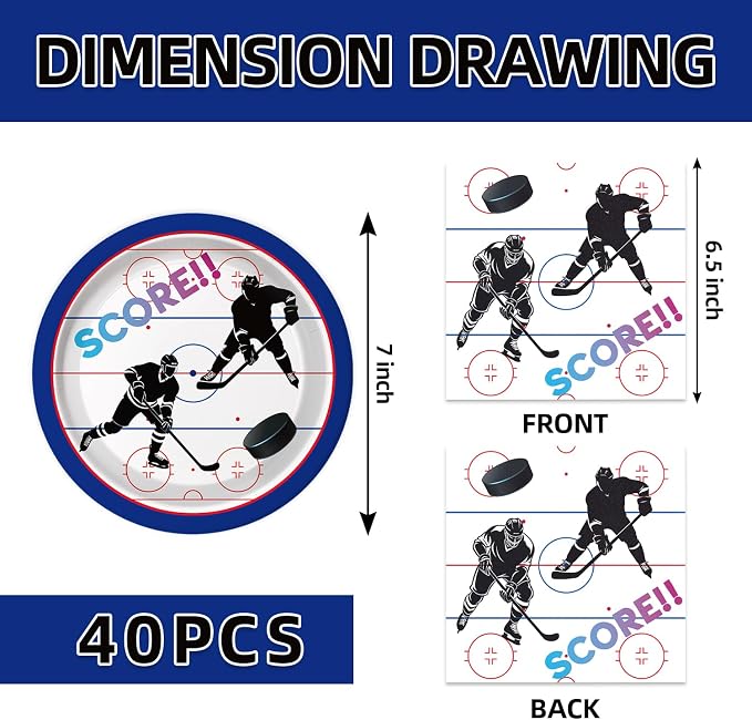 40Pcs Hockey Birthday Decorations Ice Sports Birthday Paper Plates and Napkins - Image 2