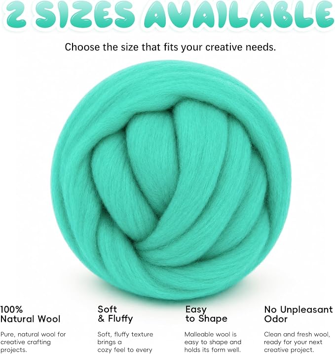 3.53oz Wool Roving: Needle Felting Wool White Roving Wool Felting Supplies Pure - Image 8