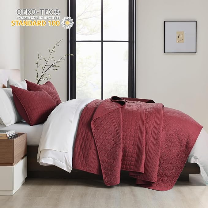 HORIMOTE HOME Burgundy Red Twin Size Quilt Set - Image 3