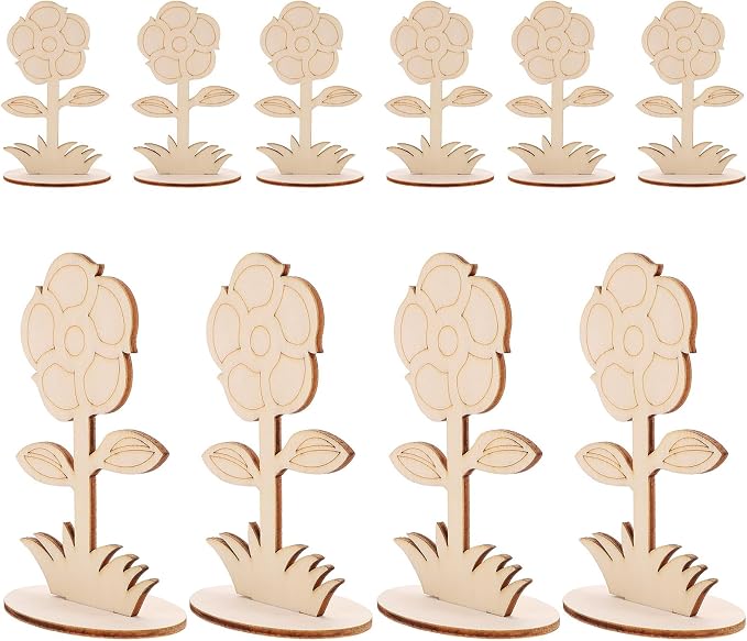Toyvian 12Pcs Unfinished Wooden Flower Ornaments - Image 9
