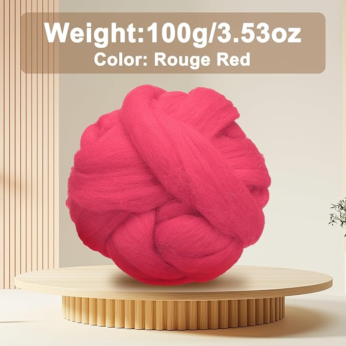 uxcell 3.53oz Wool Roving Yarn, Needle Felting Wool Fiber DIY Craft Needle Wet - Image 2