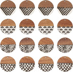 FASHEWELRY 16Pcs Flat Round Wood Resin Earrings Charms 35mm Round Wooden by FASHEWELRY