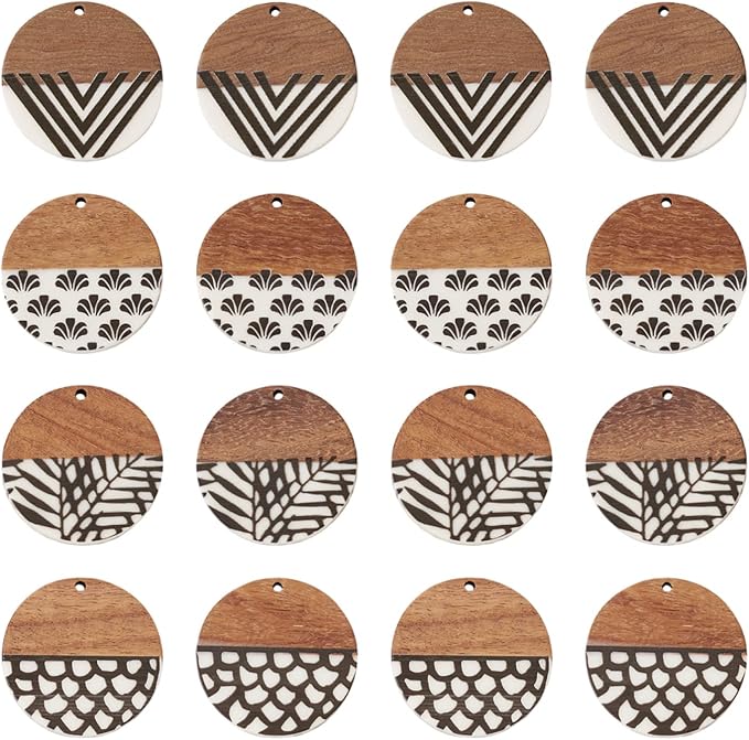 FASHEWELRY 16Pcs Flat Round Wood Resin Earrings Charms 35mm Round Wooden by FASHEWELRY