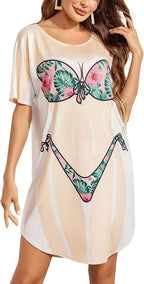 Ekouaer Women's Bikini Shirt Cover Up Short Sleeve Cute Bikini Print Cover-Up by EKOUAER