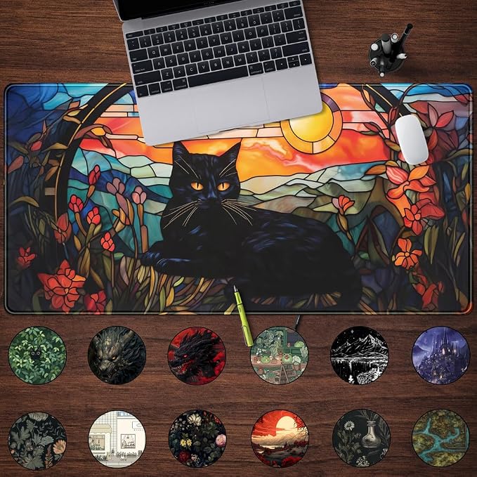 Mechanical Cattle Black Cat Desk Mat Vintage Sunset XXL Large Mouse Pad Laptop - Image 2