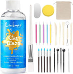 3.4FL OZ Air Dry Clay Glaze & 25pcs Tool Kit, Gloss Clay Varnish Protective by lockmio
