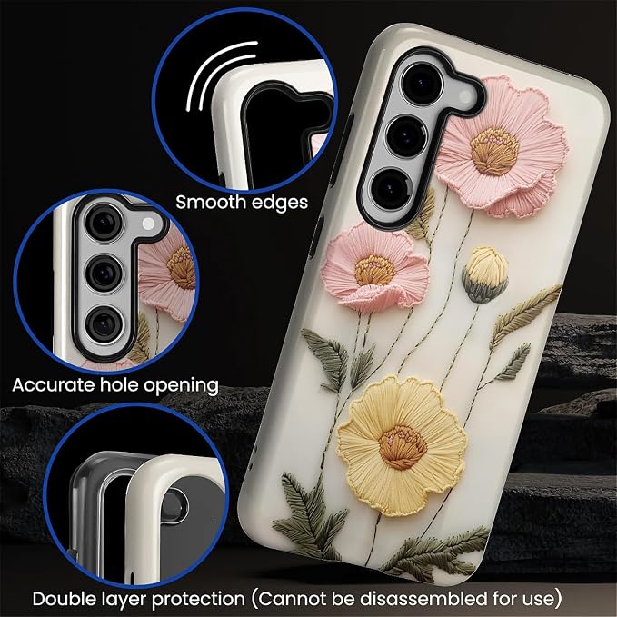 Case for Samsung Galaxy S23 Plus Case, Faux Embroidery Boho Floral Design - Image 5