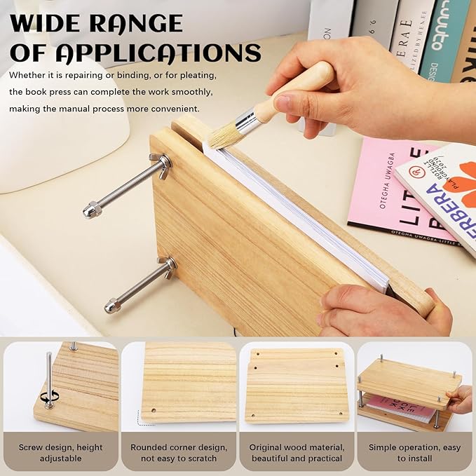 JUPEAN Book Press—7.9”x11.6” Wooden Book Binding Press Bookbinding Kit Flower - Image 3