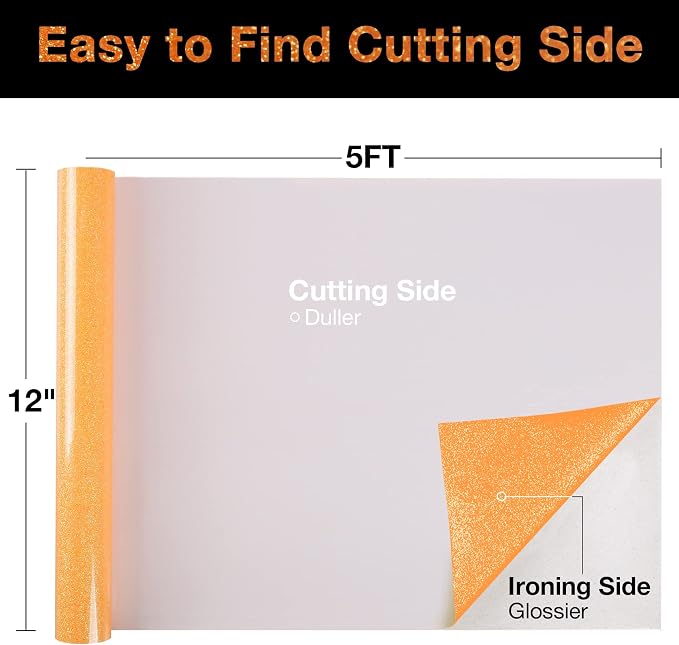 TORC Neon Orange Glitter HTV Heat Transfer Vinyl Roll 12 inch x 5 ft Iron on - Image 2