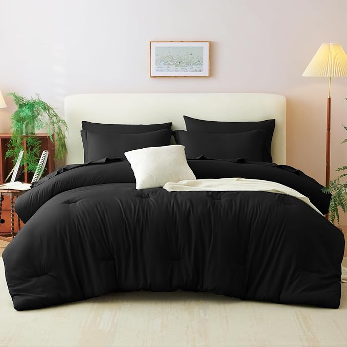 CozyLux King Comforter Set Black, 7 Pieces Bed in a Bag Soft Bedding Comforter - Image 8