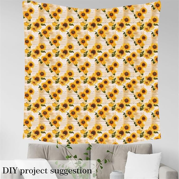 Sunflower Upholstery Fabric for Chairs, Vintage Style Blossom Flowers Outdoor - Image 4