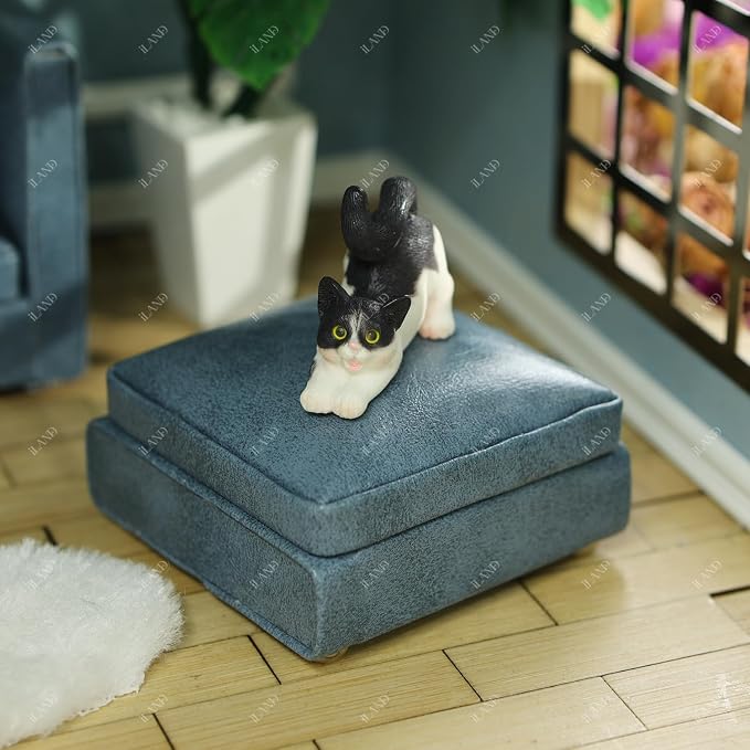 iLAND Dollhouse Furniture Sectional Dollhouse Couch Set Blue Faux Leather Sofa - Image 6