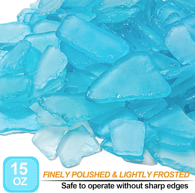 Keedolla Tumbled Sea Glass for Crafts - 15 OZ Ice Blue Seaglass Pieces Flat - Image 2