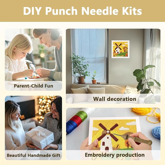 Doodlream Windmill Landscapes DIY Punch Needle Embroidery Kit - Image 4