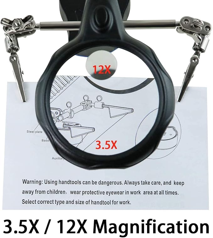 Helping Hands Magnifying Glass Soldering Station, LED Lighted 3.5X 12X Magnifier - Image 8