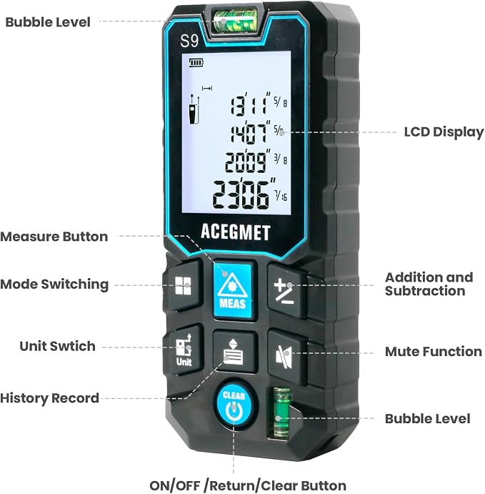 Laser Measure, ACEGMET Laser Measurement Tool Backlit LCD - Image 8