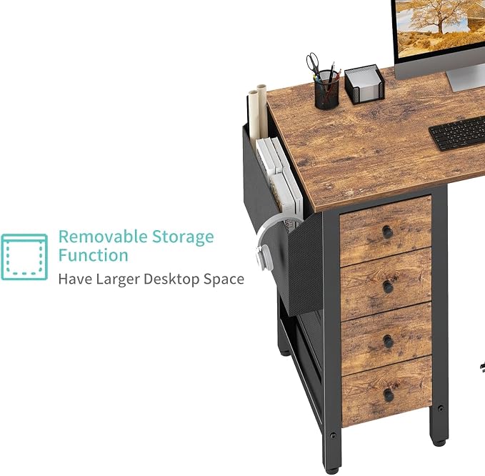 Lufeiya L Shaped Desk with Drawers & Storage Shelves, 47 Inch Small Reversible - Image 8