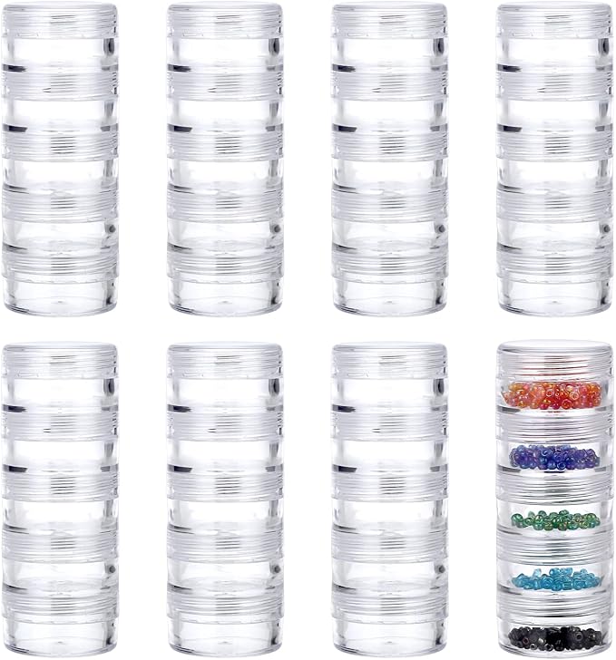 Hipiwe 8 Sets 5 Layers Clear Plastic Round Storage Jars Jewelry Bead Storage by Hipiwe