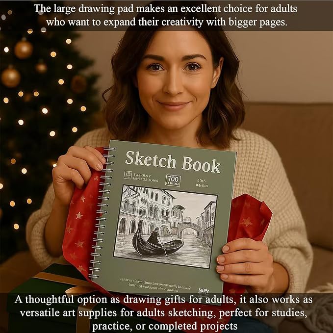 SuFly 11x14 Sketchbook, 100 Sheets Hardcover Sketch Book, 68lb/100gsm Artist - Image 8