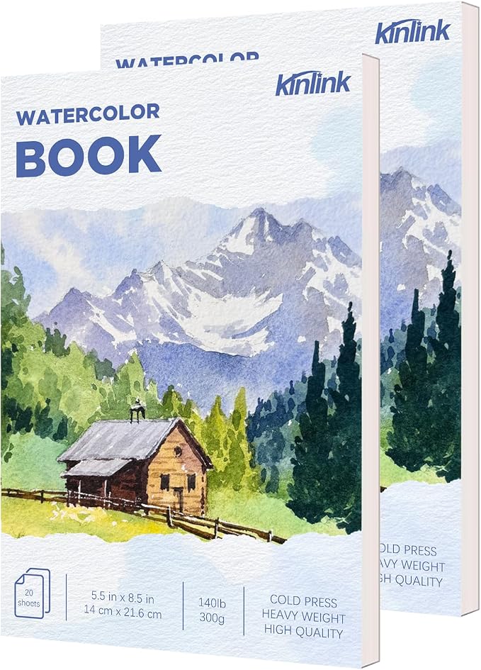 2 Pack Watercolor Paper Pad, 5.5x8.5 140lb/300g Water Color Paper, 20 Sheets by KINLINK