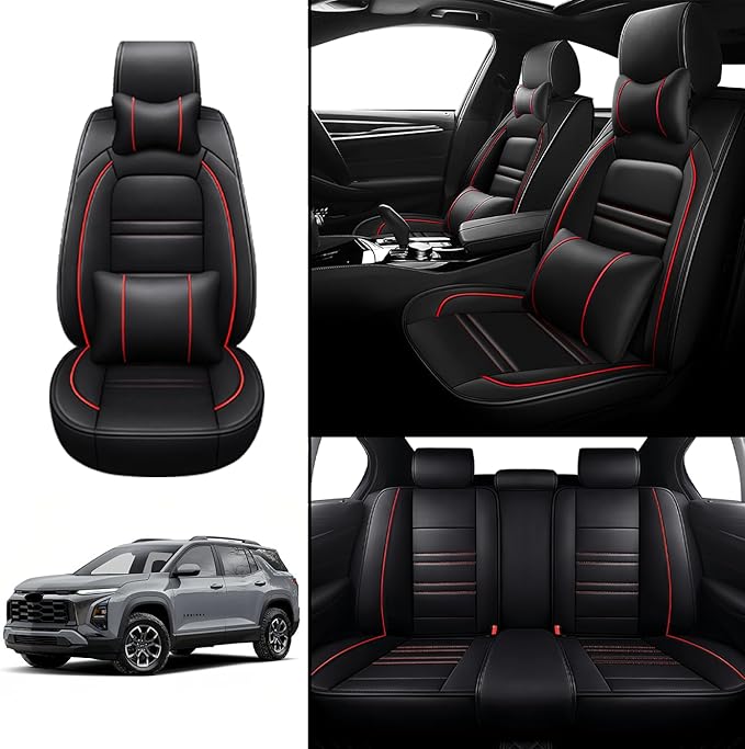 Car Seat Covers for Chevy Equinox 2005-2025 | 5-Seats Seat Covers, Waterproof Seat Protectors, Automotive Seat Covers (Full Set with Pillow,Black&Red Line)