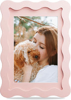 4x6 Picture Frame with Mat for 3.5x5, Wavy Edge Wooden Real Glass Photo Frame by THKRLOF