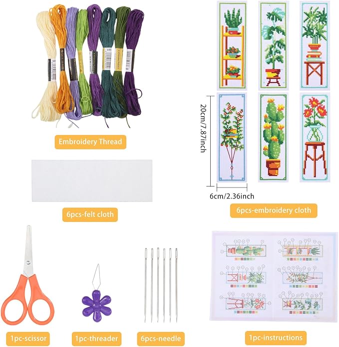 ORIGACH 6 Set Green Plants Cross Stitch Bookmark Kit - Image 2