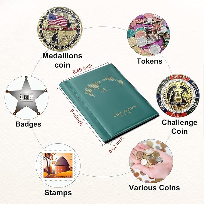 Coin Album for Collectors, 340 Pockets Coin Collection Book Holder Display - Image 2