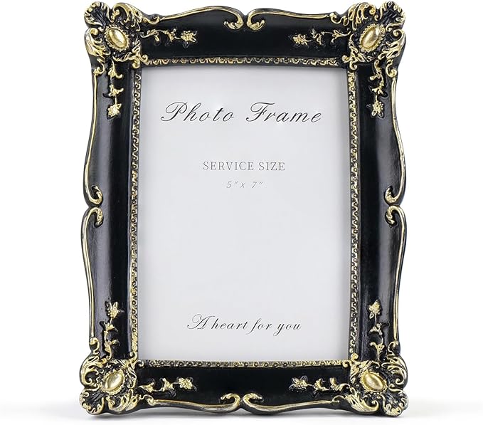 Cuspin Vintage 5x7 Picture Frame Black and Gold, Ornate Resin Photo Frame - Image 7