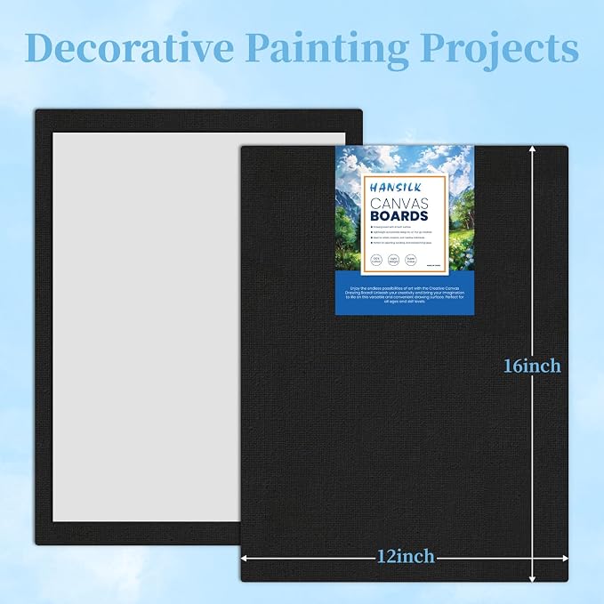 HANSILK 6 Pack Black Canvas for Painting 12x16 Inch, 100% Cotton Pre-Primed - Image 2