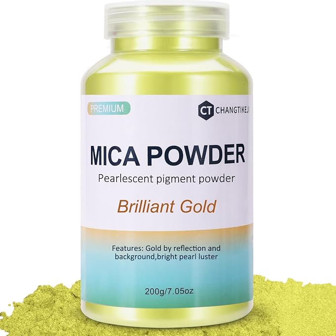 Mica Powder, 200g/7.40oz Large Jar, Brilliant Gold Mica Powder Pigment by CHANGTIKEJIWelcomeYouOrder