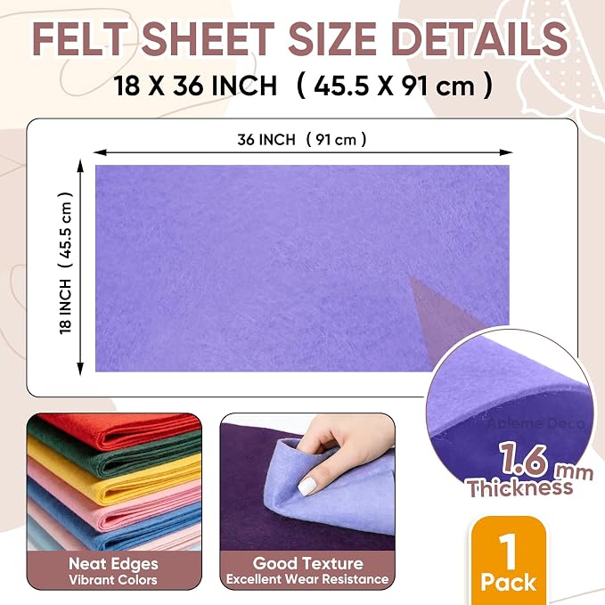 Soft Felt Fabric Sheet 18" x 36", 1.6mm Acrylic Craft Felt, Lavender | Soft - Image 2