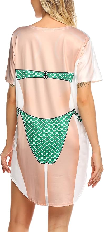 Ekouaer Women's Bikini Shirt Cover Up Short Sleeve Cute Bikini Print Cover-Up - Image 4