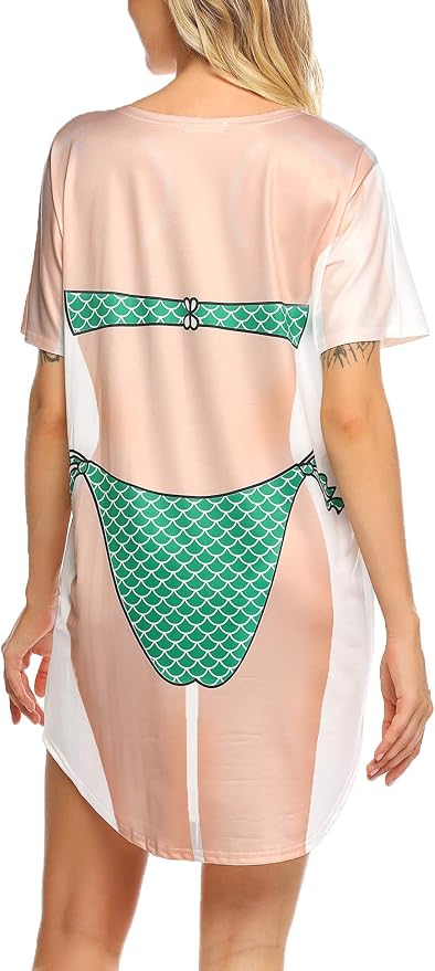 Ekouaer Women's Bikini Shirt Cover Up Short Sleeve Cute Bikini Print Cover-Up - Image 4