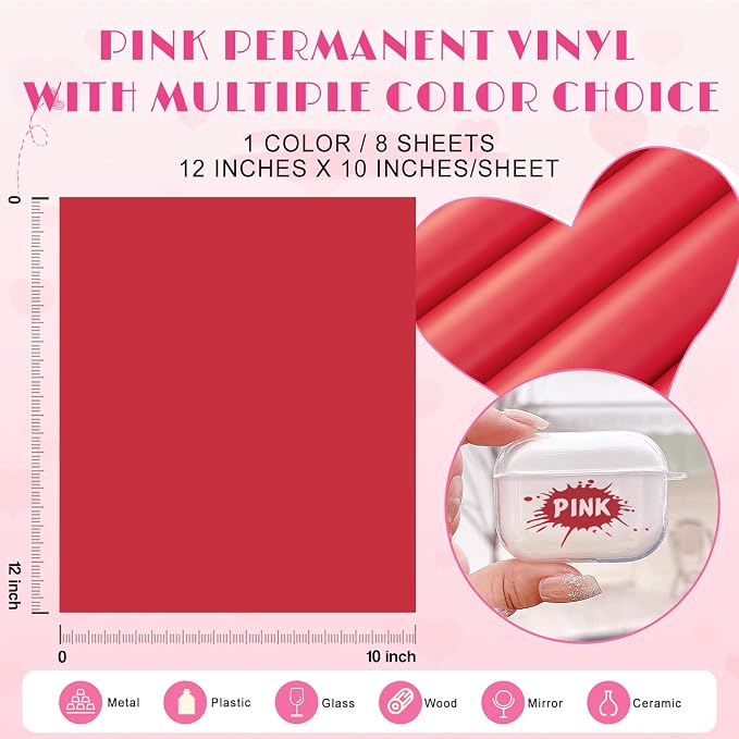 Tintnut Red Permanent Vinyl 8 Sheets 12''x10'' Solid Color Adhesive Vinyl | - Image 2