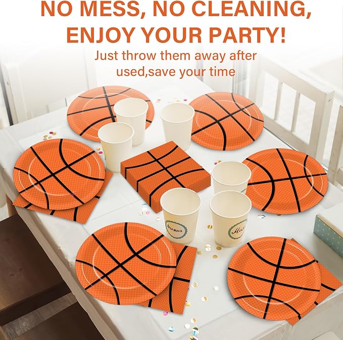 48Pcs Basketball Paper Plates and Napkins Basketball Birthday Party Decorations - Image 5