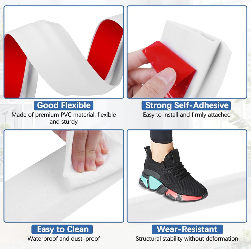 Vinyl Door Threshold Flooring Transition Strip Self Adhesive Carpet Edging Strip for Laminate Doorway Edge Threshold from 3/5" to 4/5" (White, 10 Ft)