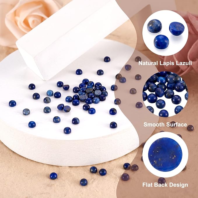 FASHEWELRY 100Pcs Natural Lapis Lazuli Cabochons Flat Back Gemstone Cabochons - Image 2
