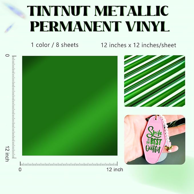 Tintnut Holographic Permanent Vinyl 8 Pcs 12x12 in Green Adhesive Vinyl | Solid - Image 2