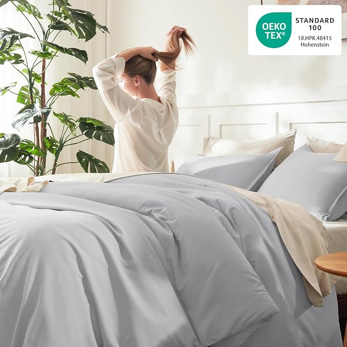 Litanika Comforters Light Grey Oversized King Size, 3 Pieces Lightweight Solid - Image 4