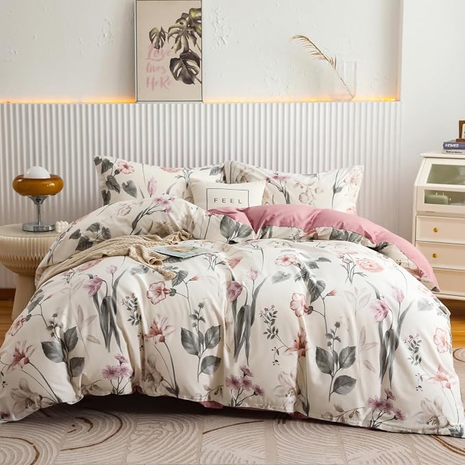 OAITE Duvet Cover Set Twin Size Floral Pattern 600 Thread Count Ultra Soft 100% by OAITE